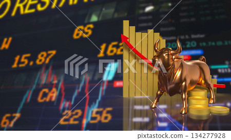 Golden Bull Market Surge for Business concept 3d Render. Golden Bull Market Surge for Business concept 3d Render. 134277928