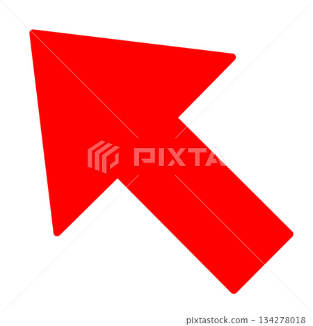 一個簡單的紅色箭頭,指向左上方斜角。 一個簡單的紅色箭頭,指向左上方斜角。 134278018