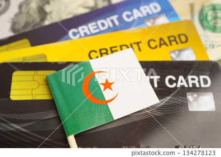 Algeria flag on credit card, finance economy trading shopping online business. 134278123