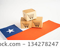 Online shopping, Shopping cart box on Chile flag, import export, finance commerce. 134278247
