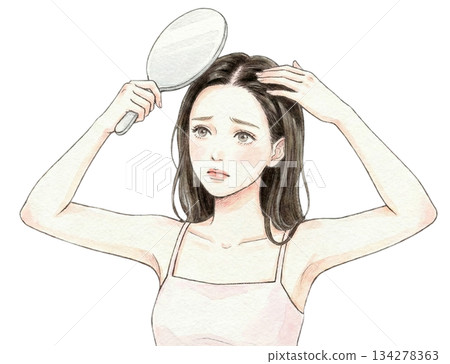 Scalp, thinning hair, parting, women, concerns 134278363