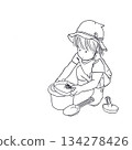 Child playing in sandbox line art 134278426