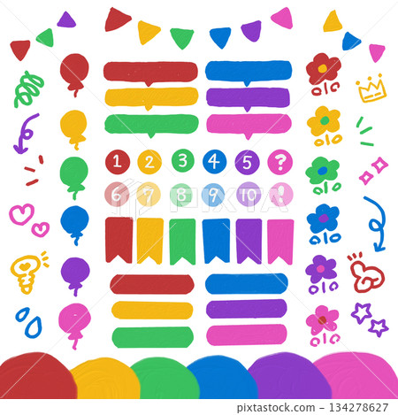 Colorful hand-drawn, doodle-style crayon-style web design illustration material set 134278627