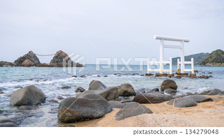 Big torii gate and Sakurai Futamigaura couple stones in Itoshima 134279048