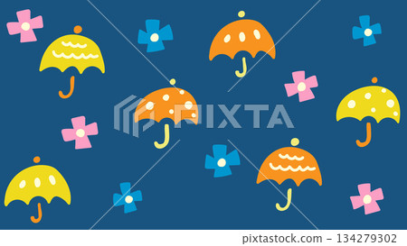 昭和復古可愛雨傘和繡球花背景 昭和復古可愛雨傘和繡球花背景 134279302