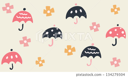 昭和復古可愛雨傘和繡球花背景 昭和復古可愛雨傘和繡球花背景 134279304