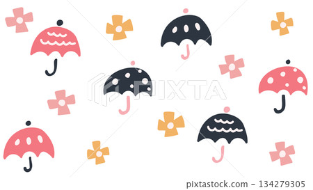 昭和復古可愛雨傘和繡球花背景 昭和復古可愛雨傘和繡球花背景 134279305