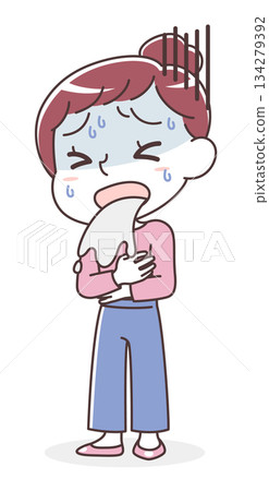 一幅女性嘔吐的插圖（噁心、不適、晨吐） 134279392