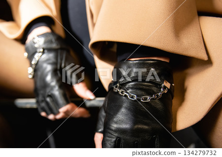 sexy girl. leather gloves. Women's leather accessories sexy girl. leather gloves. Women's leather accessories 134279732