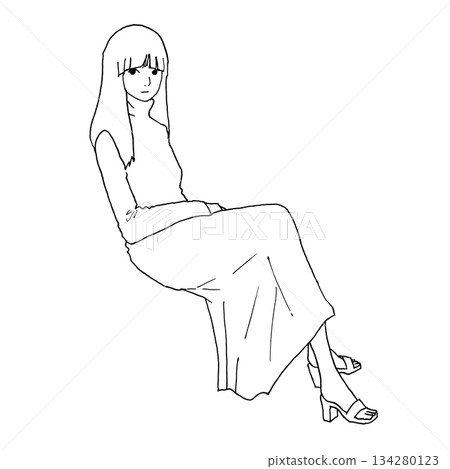 一位長髮女子身穿高領毛衣和長裙，正看向鏡頭（單聲道） 134280123