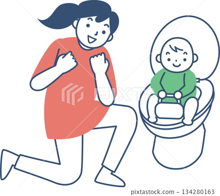 Toilet training child and mother 134280163