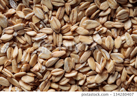 Raw Rolled Oats Texture Healthy Breakfast Ingredient Close-Up 134280407