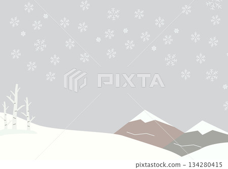 Snowflakes and birch trees dancing in the winter sky Winter landscape background material Snowflakes and birch trees dancing in the winter sky Winter landscape background material 134280415