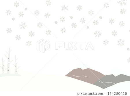 Snowflakes and birch trees dancing in the winter sky. Winter landscape background transparent material. Snowflakes and birch trees dancing in the winter sky. Winter landscape background transparent material. 134280416
