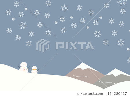 Friendly snowmen and snowflakes Winter landscape background material Friendly snowmen and snowflakes Winter landscape background material 134280417