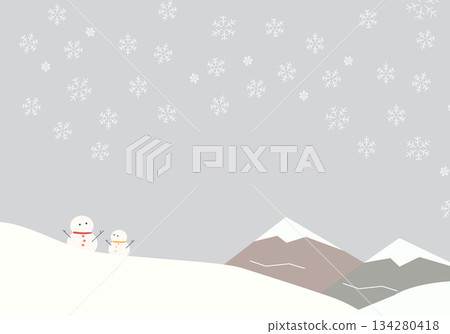 友善的雪人和雪花 冬季風景背景素材 134280418