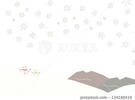 Friendly snowmen and snowflakes - Winter landscape background transparent material 134280419