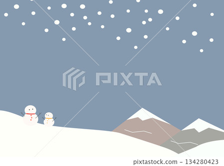 Friendly snowmen and powder snow Winter landscape background material 134280423