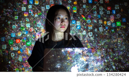 A network image with countless floating icons 134280424