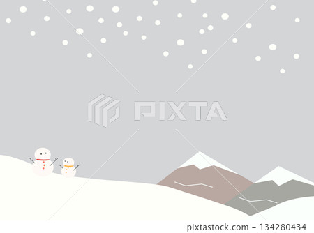 Friendly snowmen and powder snow Winter landscape background material 134280434