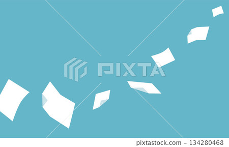 A simple illustration of multiple pieces of paper flowing sideways as if they were being turned over (blue background) 134280468