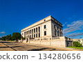 Minnesota Judicial Center stands in Saint Paul, USA. Classical granite building features majestic columns and steps under a blue summer sky 134280656