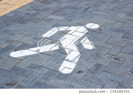 Dynamic pedestrian marking design integrated into city pavement for navigation and visual appeal Dynamic pedestrian marking design integrated into city pavement for navigation and visual appeal 134280741