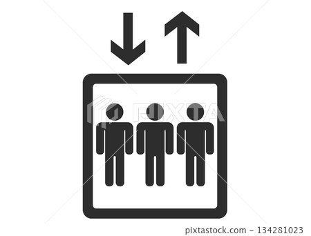 簡單的電梯圖標，3 人，黑色 134281023