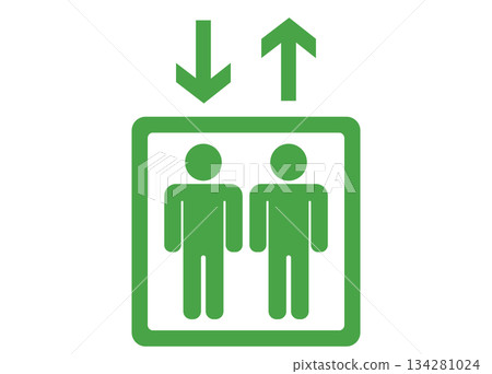 簡單的電梯圖標，2人，綠色 134281024