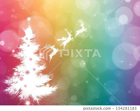 色彩繽紛的冬夜星空與雪景聖誕插畫背景 134281183