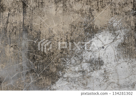 Weathered Concrete Wall Texture with Cracks and Discoloration. concrete wall background. old grunge wall texture. High quality photo 134281302