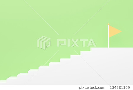 3D材質_簡單樓梯和黃綠色旗幟 134281369