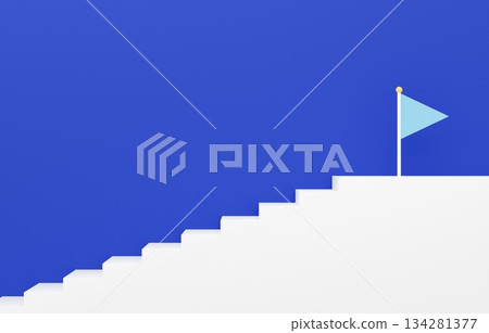3D material_simple stairs and flag_blue 134281377