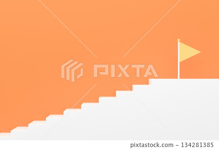 3D素材_簡單的樓梯和旗幟_橙色 134281385