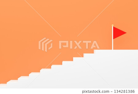 3D素材_簡單的樓梯和旗幟_橙色 3D素材_簡單的樓梯和旗幟_橙色 134281386