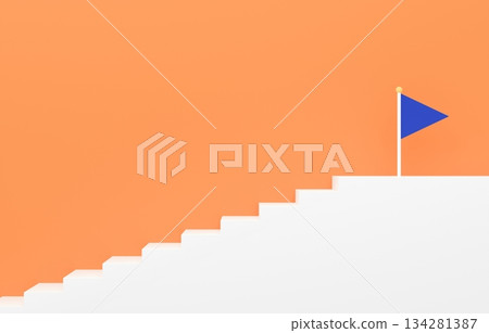 3D素材_簡單的樓梯和旗幟_橙色 134281387