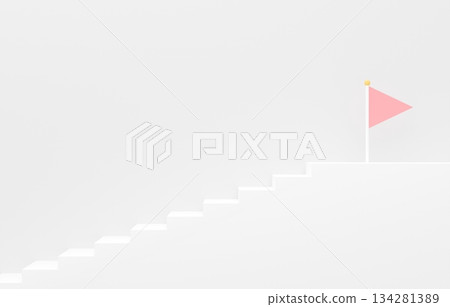 3D材質_簡易樓梯和粉紅色旗幟 134281389