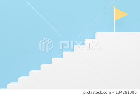 3D material _ simple stairs and flag _ light blue 134281396