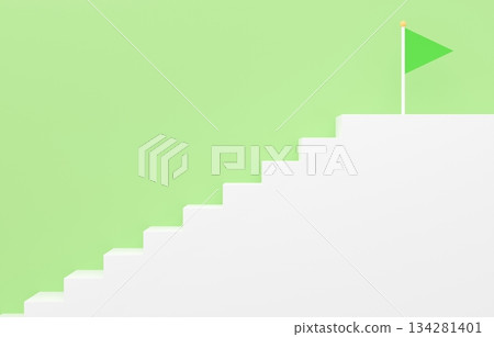 3D material_Simple stairs and flag_Yellow-green 3D material_Simple stairs and flag_Yellow-green 134281401