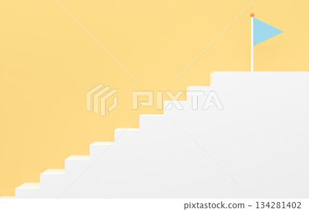3D material _ simple stairs and flag _ yellow 3D material _ simple stairs and flag _ yellow 134281402
