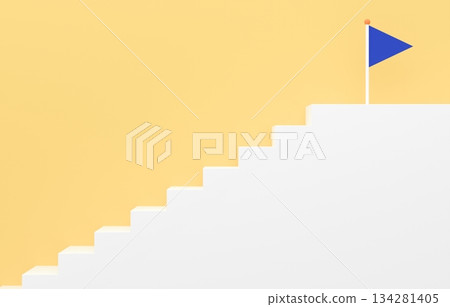 3D material _ simple stairs and flag _ yellow 134281405