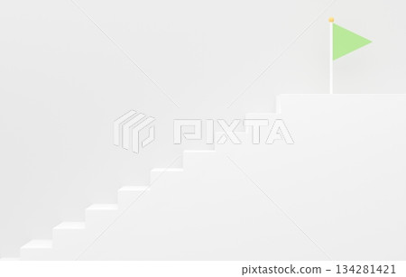 3D material_Simple stairs and flag_Yellow-green 134281421