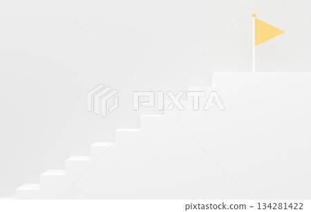 3D素材_簡單的樓梯和旗幟_黃色 3D素材_簡單的樓梯和旗幟_黃色 134281422