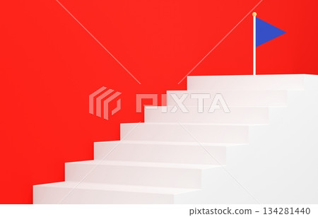 3D材質_簡單樓梯和紅色旗幟 3D材質_簡單樓梯和紅色旗幟 134281440