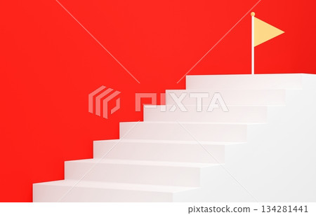 3D材質_簡單樓梯和紅色旗幟 134281441
