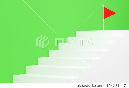 3D material_simple stairs and flag_green 134281447