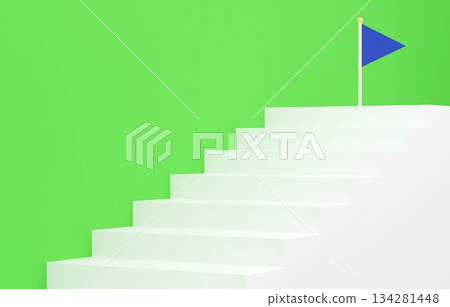 3D material_simple stairs and flag_green 134281448