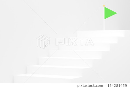 3D material_simple stairs and flag_green 3D material_simple stairs and flag_green 134281459