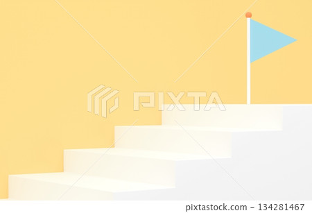 3D素材_簡單的樓梯和旗幟_黃色 3D素材_簡單的樓梯和旗幟_黃色 134281467