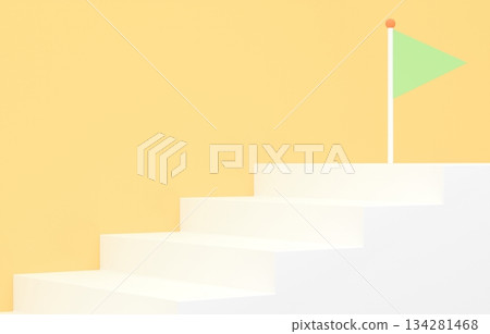 3D素材_簡單的樓梯和旗幟_黃色 3D素材_簡單的樓梯和旗幟_黃色 134281468